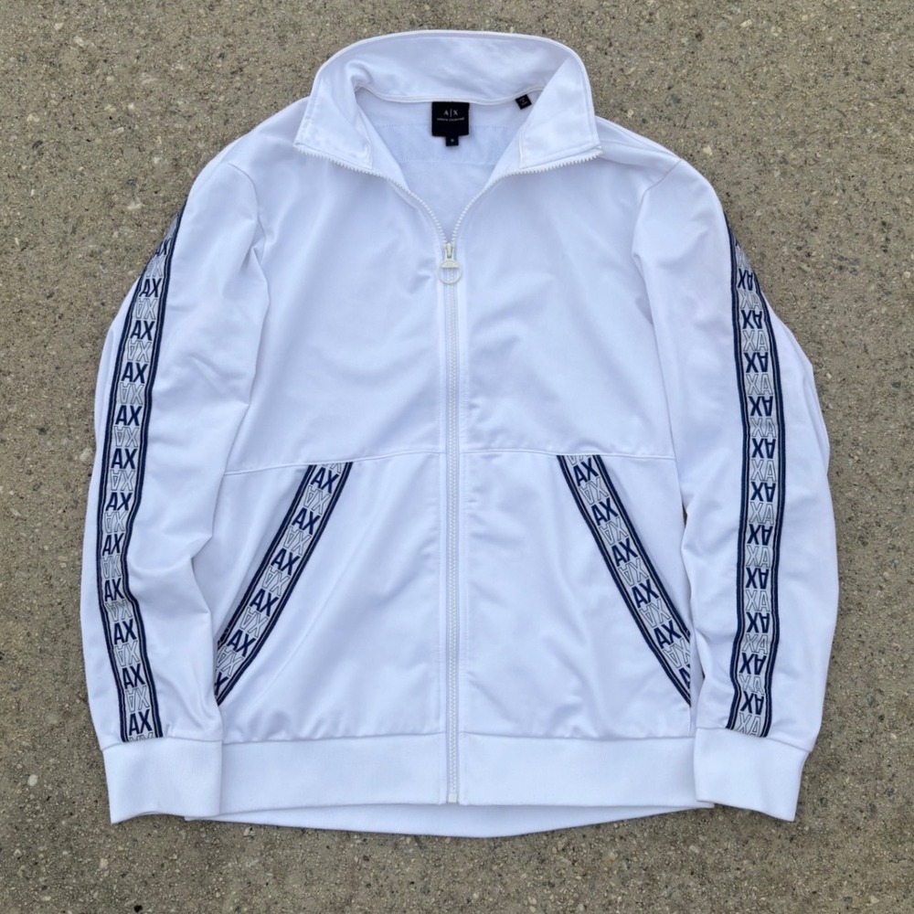 Armani Exchange Mens White Navy Logo Tape Full Zip Track Jacket Size M